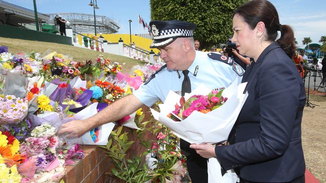 Assistant Commissioner Brian Codd and Queensland Premier Annastacia Palaszczuk after the Dreamworld tragedy. Picture by Scott Fletcher