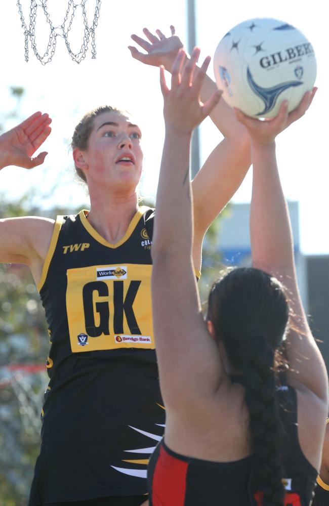 Brooke Allan (GK) in action for Colac last year in local netball. Picture: Mark Wilson