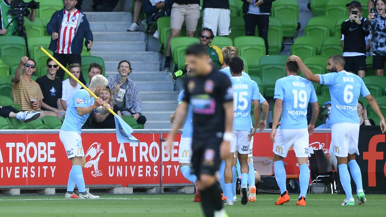 Luke Brattan scored a screamer to put Melbourne City ahead against the Newcastle Jets.