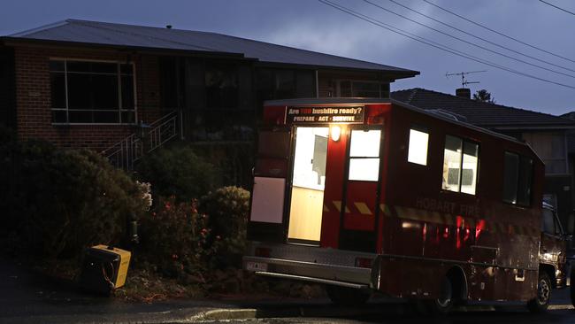 Emergency services at the scene of a fatal house fire in Springfield Avenue, Moonah. Picture: LUKE BOWDEN