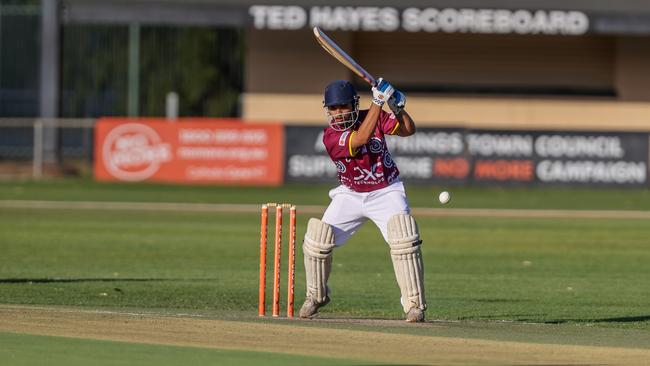 A player at the crease during the 2024 NICC in Alice Springs. Picture: Charlie Lowson/NT Cricket.