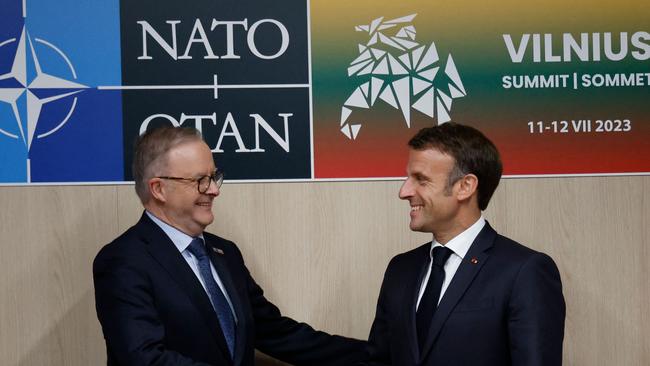 Anthony Albanese with French President Emmanuel Macron. Picture: AFP