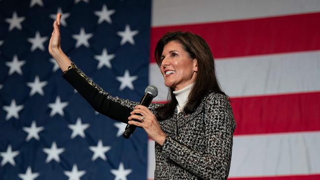 Nikki Haley campaigns in Conway, South Carolina, on sunday. Picture: AFP