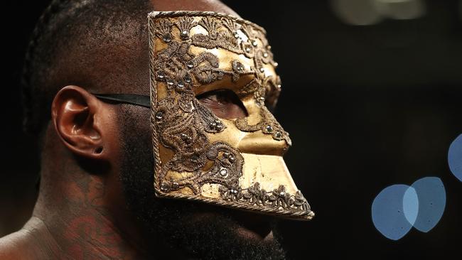Deontay Wilder wore one helluva mask while entering the ring. (Photo by Al Bello/Getty Images)