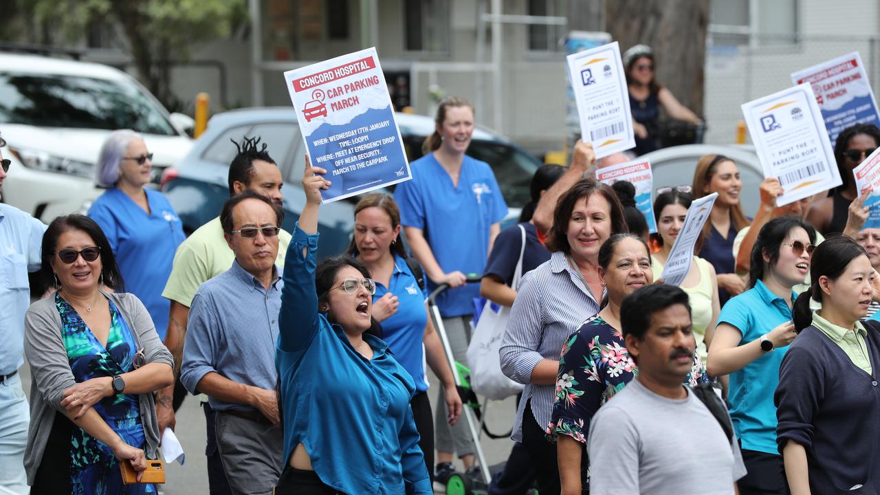 Concord Hospital workers on strike. Picture: Max Mason-Hubers