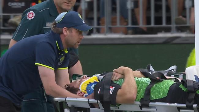 Cartwright left the field in a neck brace. Photo: Fox Sports