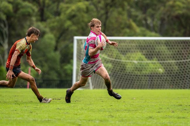 Ormiston College’s Ashton Gills showed his flexibility in round 2 of the TAS rugby season, shifting from a flyhalf in attack to a fullback in defence. Picture credit: Brad Anderson/ B-Rad Sports Photography.