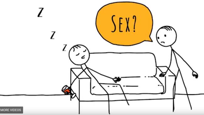 A cartoon scene created by London-based company Epigeum — who are providing the consent course material for Sydney University.