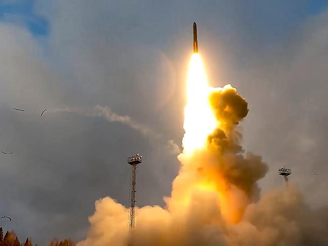 In this photo taken from video distributed by Russian Defense Ministry Press Service on Tuesday, Oct. 29, 2024, A Yars intercontinental ballistic missile is test-fired from the Plesetsk launchpad in northwestern Russia. (Russian Defense Ministry Press Service via AP)