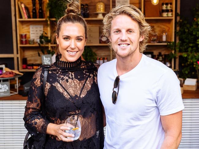 SA Weekender presenter Belinda Sloane with husband, Crows captain Rory. Picture: Andre Castellucci.