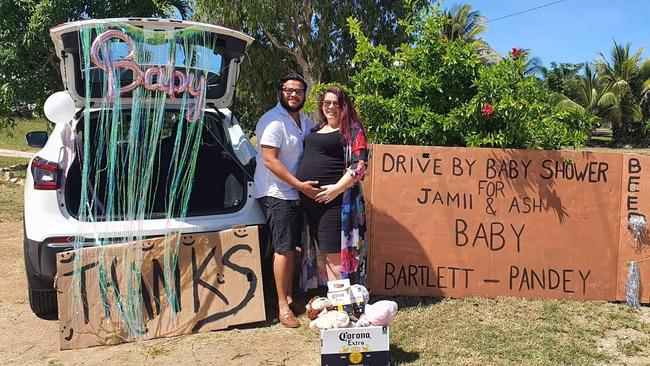 Ash Pandey and Jamii Barlett had a unique drive-by baby shower to ensure social distancing rules were upheld. Picture: Supplied.