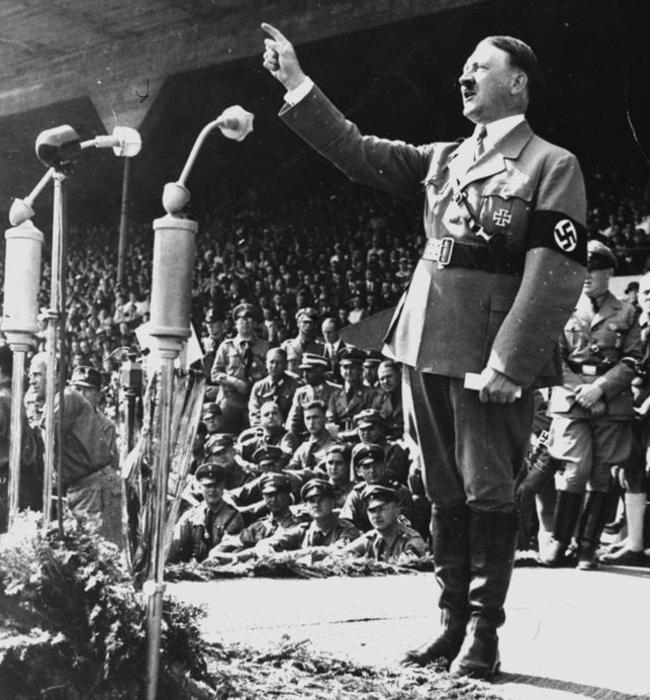 German chancellor Adolf Hitler gestures during a speech in May 1937 at an unknown location in Germany. He became the dictator of Germany in 1933 and launched the holocaust as a "final solution" to the "Jewish problem" as well as gypsies and homosexuals. Picture: AP