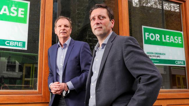 Liberals leader Matthew Guy with Deputy Liberal Leader David Southwick. Picture: Tim Carrafa