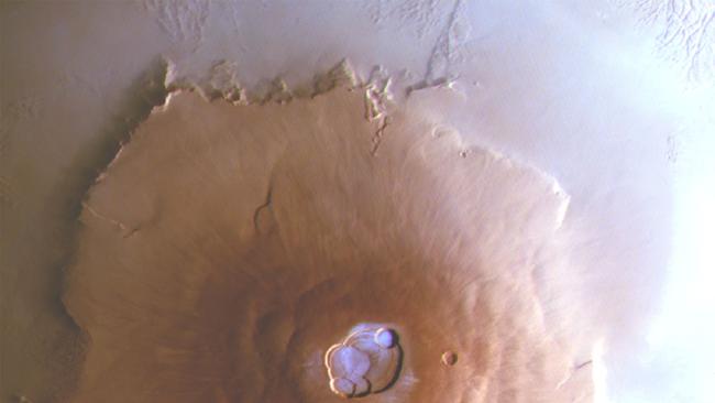 Frost on the Olympus Mons volcano on Mars. Picture: AFP/ESA/ Adomas Valantinas