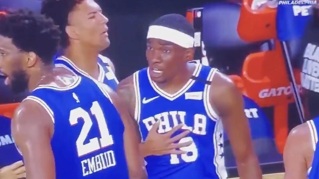 Joel Embiid and Shake Milton clashed at the end of the first quarter.