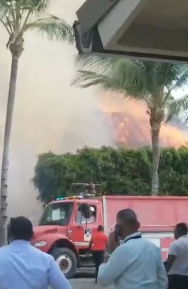 A local news station showed footage of firefighters attempting to put out the fire.