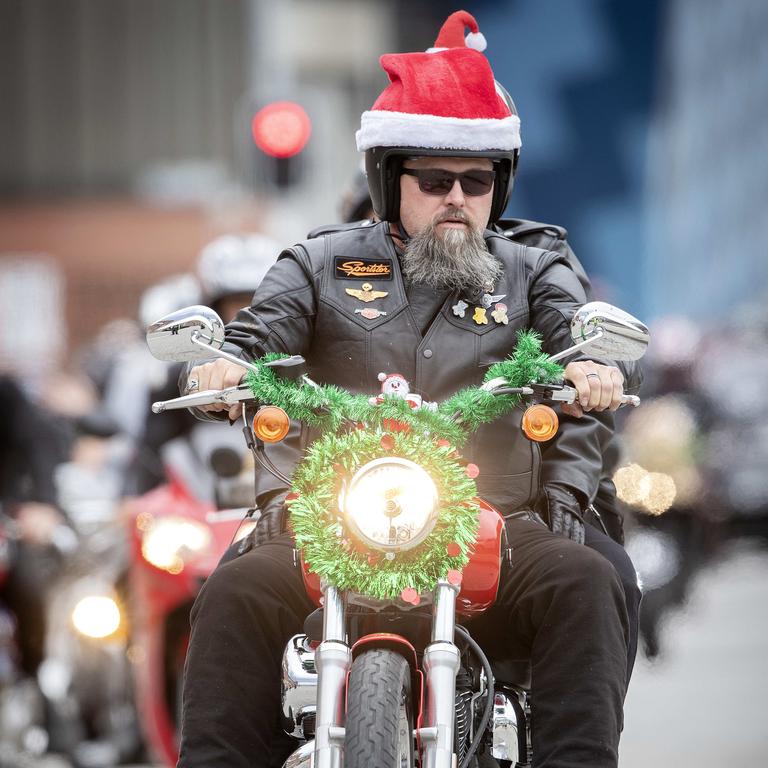 Scott Dance arrives at Macquarie Point at the end of the MRA Toy Run. Picture: CHRIS KIDD