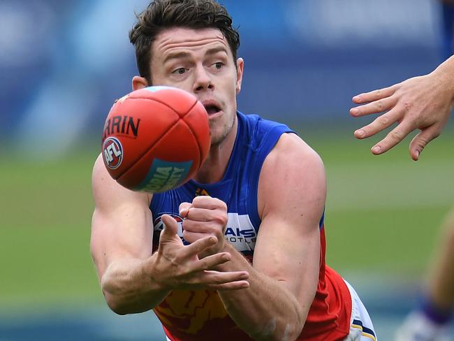 Lachie Neale of the Lions is seen in action during the Round 8 AFL match between the Western Bulldogs and the Brisbane Lions at Mars Stadium in Ballarat, Saturday, May 11, 2019.  (AAP Image/Julian Smith) NO ARCHIVING, EDITORIAL USE ONLY