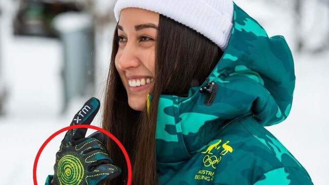 Snowboarder Belle Brockhoff pictured in the unique gloves. Picture: Supplied