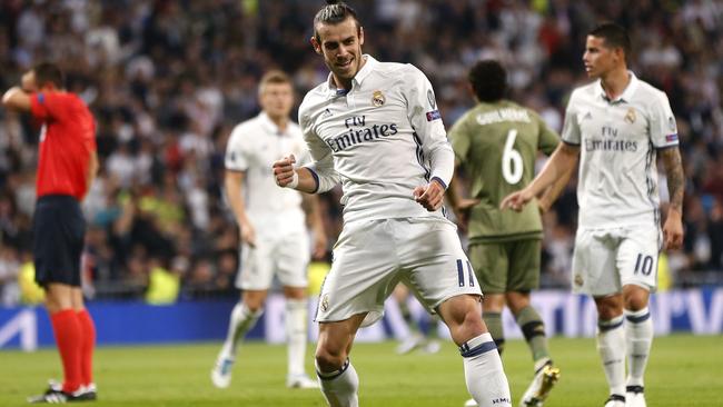 Real Madrid's Gareth Bale celebrates scoring the opening goal.