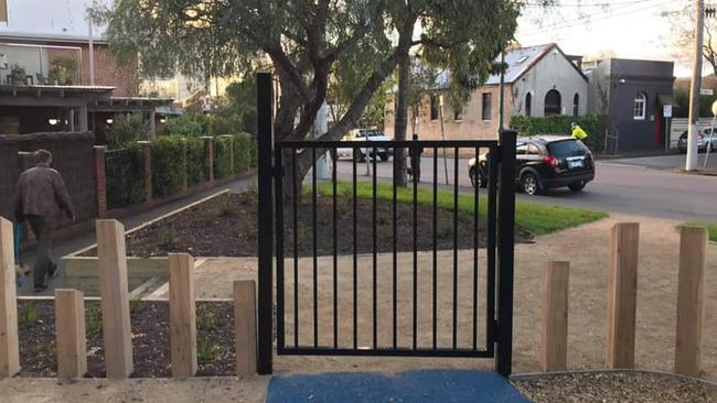 Stonnington Council has said this gate it installed as part of upgrades at Windsor Siding Park is 'redundant'. Picture: Adam Kopf.