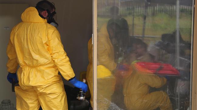 Strike force police at clan lab raid at Kemps Creek. Picture: NSW Police