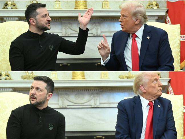 (COMBO) This combination of pictures created on February 28, 2025 shows US President Donald Trump and Ukraine's President Volodymyr Zelensky meet in the Oval Office of the White House in Washington, DC, February 28, 2025. US President Donald Trump erupted at Volodymyr Zelensky on February 28, 2025, angrily sending the Ukrainian leader out of the White House after an extraordinary Oval Office meltdown because he was "not ready" for peace with Russia. (Photo by SAUL LOEB / AFP)