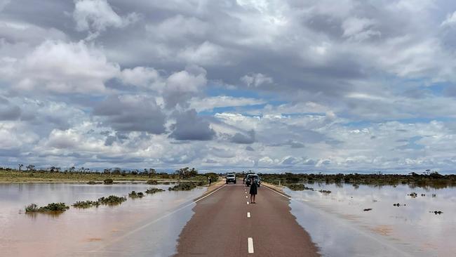 Flooding has caused road closures on the Stuart Highway near Marla. Picture: Janice/Marla Traveler's Rest