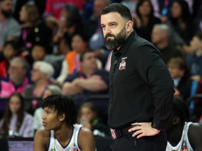 AUCKLAND, NEW ZEALAND - SEPTEMBER 30: Cairns Taipans coach Adam Forde during the round one NBL match between New Zealand Breakers and Cairns Taipans at Spark Arena, on September 30, 2023, in Auckland, New Zealand. (Photo by Fiona Goodall/Getty Images)