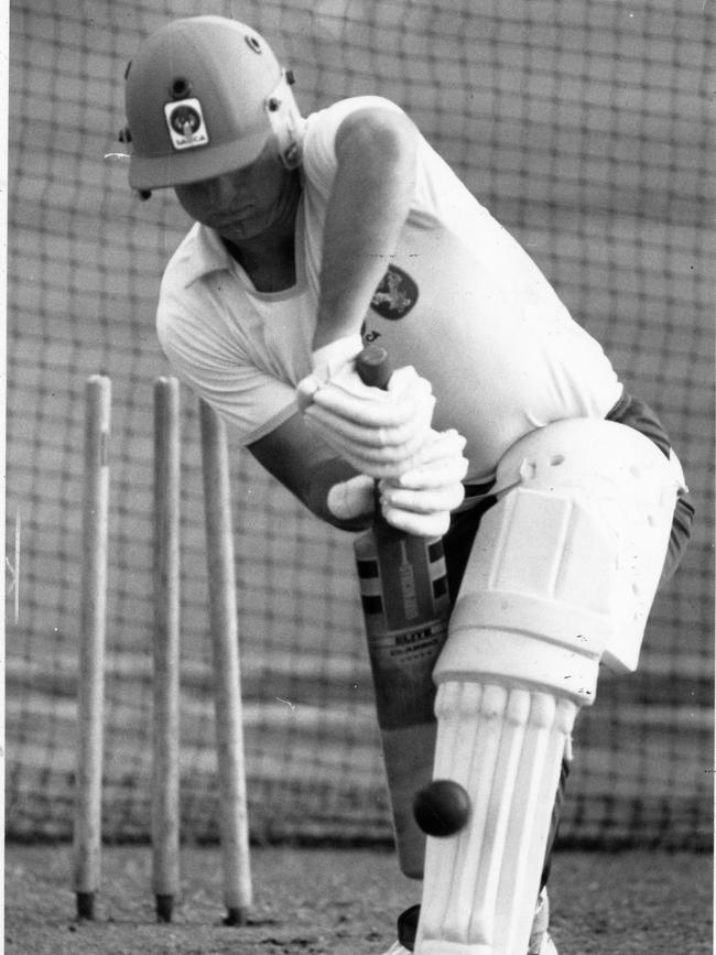 Darren Berry having a net before his Sheffield Shield debut against Queensland in 1989.