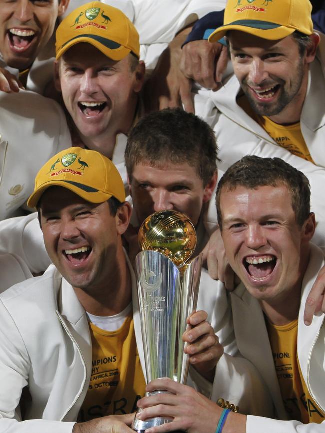 Australian captain Ricky Ponting and the Australian team in their white blazers after winning the Champions Trophy