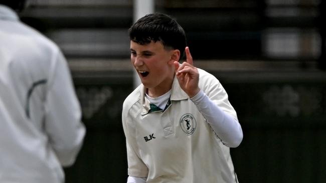 Jackson Martin celebrates one of his five wickets. Picture: Andy Brownbill