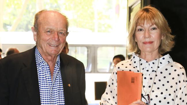 Gerry Harvey and Katie Page arriving for the Harvey Norman AGM. Pic: Dylan Robinson