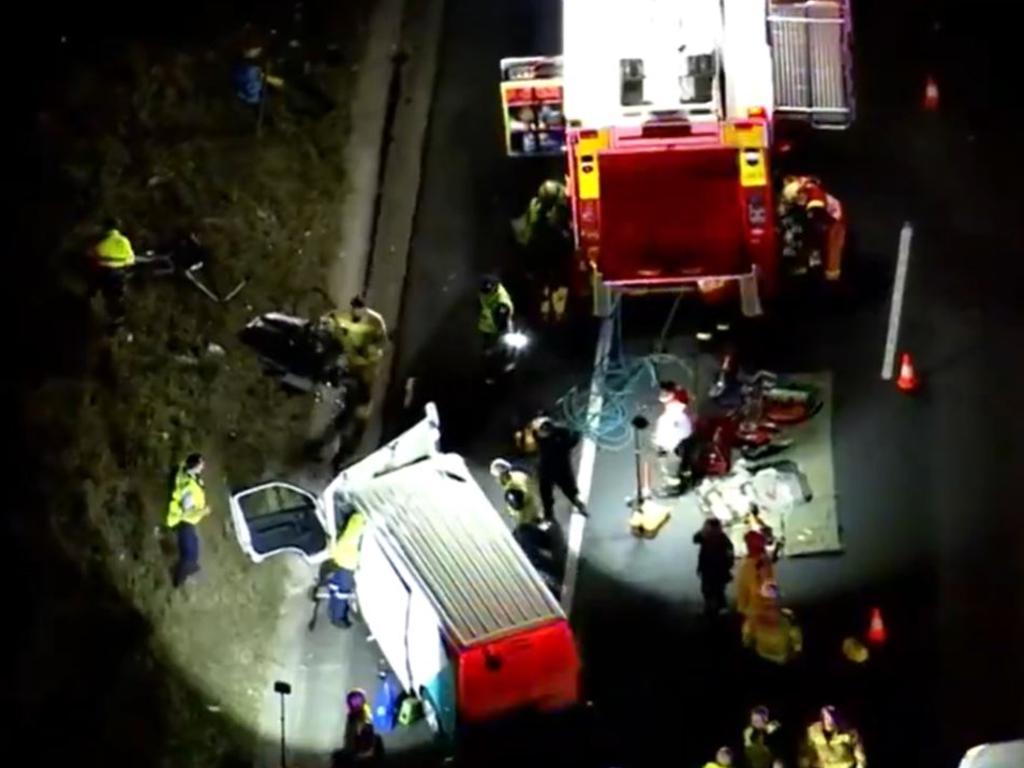 A man was trapped in his vehicle after a multi-vehicle crash on the M7 at Rooty Hill. Picture: 7 News