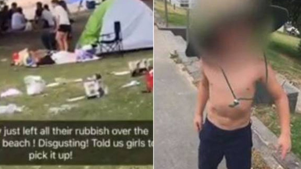 Disturbing footage has emerged of Irish tourists dumping rubbish and empty alcohol bottles on Takapuna Beach. Picture: Krista Curnow