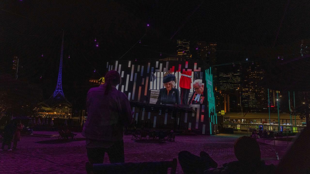 Melbourne, Australia: Aussies watch the broadcast of Queen Elizabeth's funeral at Federation Square in Melbourne on September 19, 2022. Picture: Getty Images