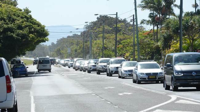 Heavy traffic on Ewingsdale Rd heading into Byron Bay on Monday, November 23. Picture: Liana Boss