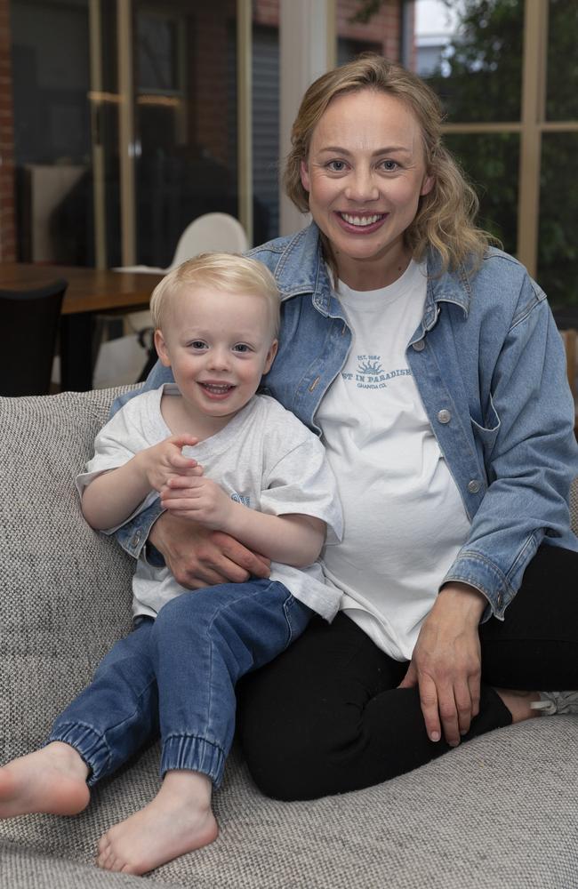 Renee Garing, who is 35 weeks pregnant, and her son Parker. Picture: Alan Barber