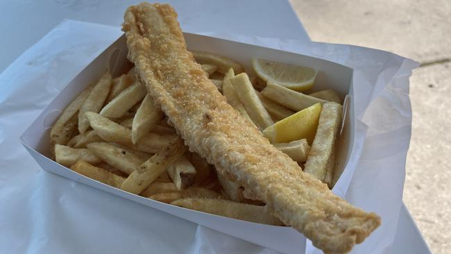 Flake and chips from Berny's at Batehaven. Picture: Tom McGann.