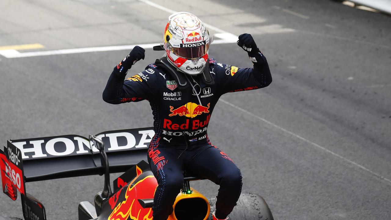 MONTE-CARLO, MONACO - MAY 23: Race winner Max Verstappen of Netherlands and Red Bull Racing celebrates in parc ferme during the F1 Grand Prix of Monaco at Circuit de Monaco on May 23, 2021 in Monte-Carlo, Monaco. (Photo by Gonzalo Fuentes - Pool/Getty Images)