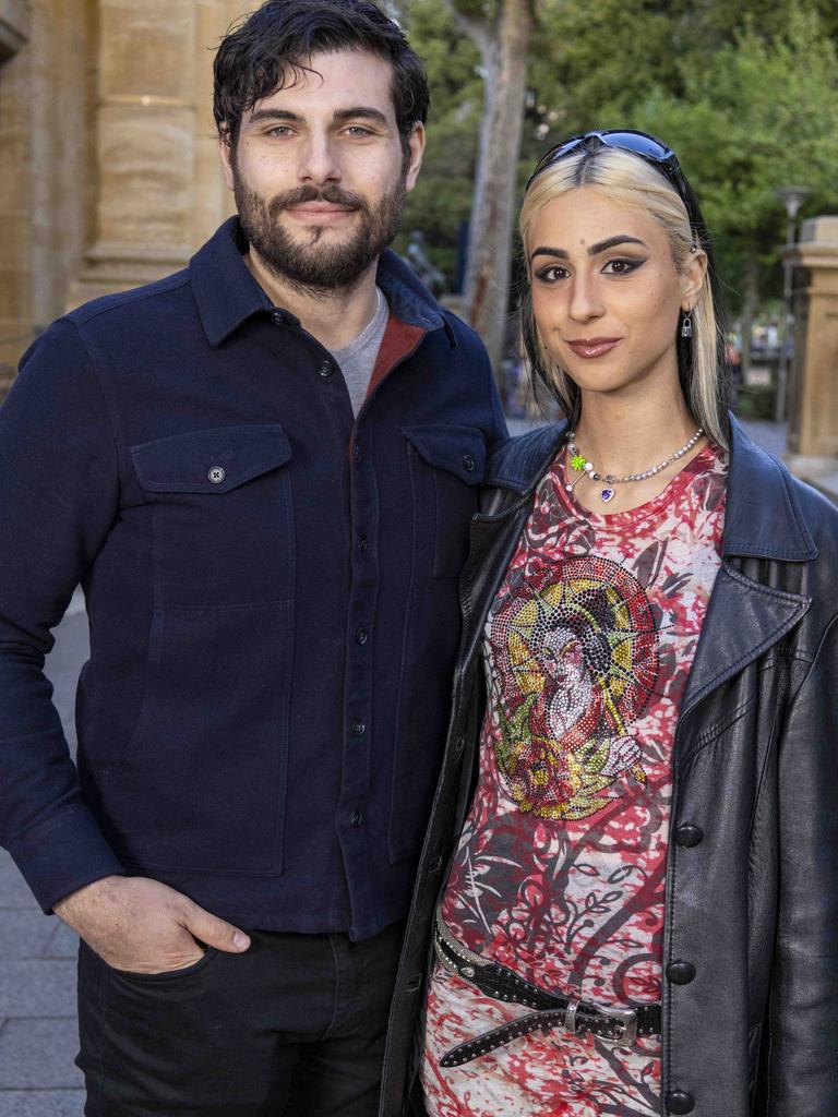 Jake Nicolas and Emmanuelle Bara at the Adelaide Art Gallery, Adelaide Fashion Week. Picture: Kelly Barnes