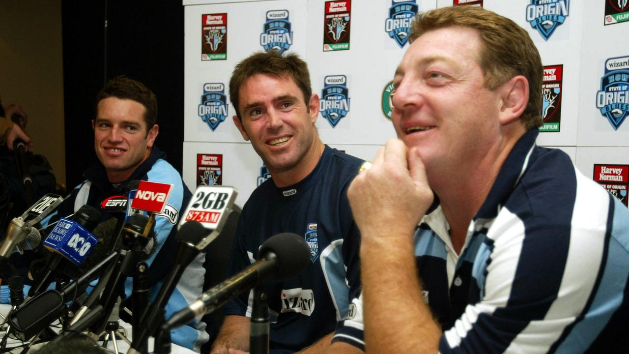 Danny Buderus, Brad Fittler and coach Phil Gould in 2004