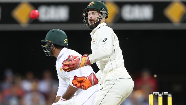 Matthew Wade misses a catch off Sarfraz Ahmed late on Day 2. Picture: Peter Wallis