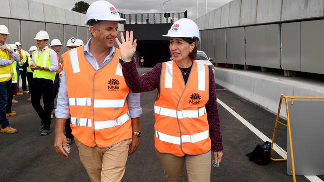 NSW Premier Gladys Berejiklian and Transport Minister Andrew Constance toured the site. Picture: Dylan Coker