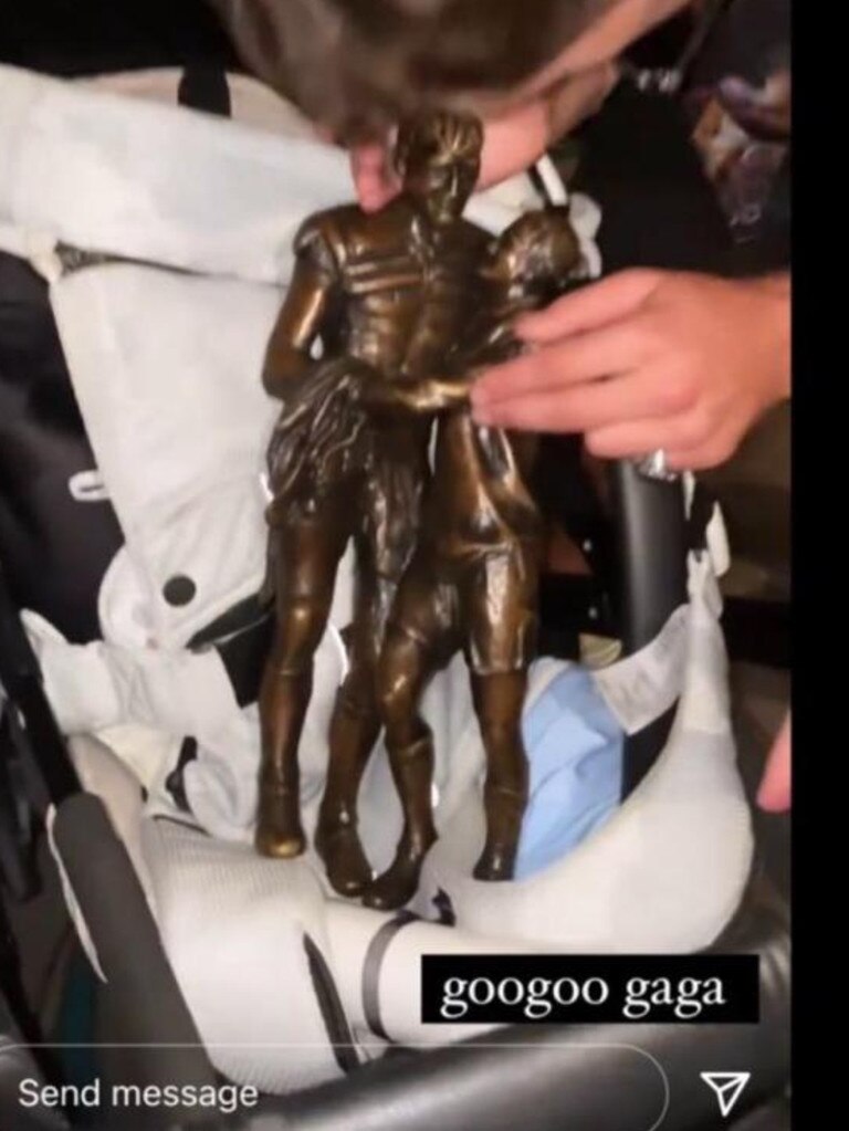 The NRL is trophy appears to be broken. Source Instagram.