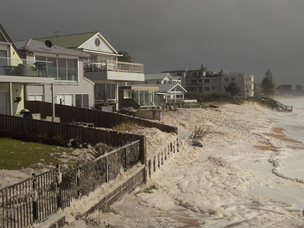 Beach erosion is seen at Collaroy on the Northern Beaches as a high tide and large waves impact the coast. Picture: Brook Mitchell/Getty Images