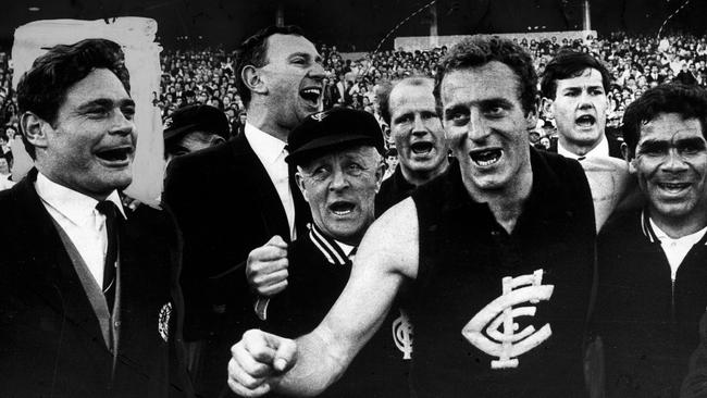 Ron Barassi, Wes Lofts and Syd Jackson at the 1968 Grand Final.