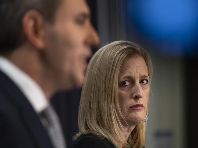 CANBERRA, AUSTRALIA - MAY 5: Treasurer Jim Chalmers and Finance Minister Katy Gallagher hold a press conference at Parliament House Canberra. Picture: NCA NewsWire / Martin Ollman