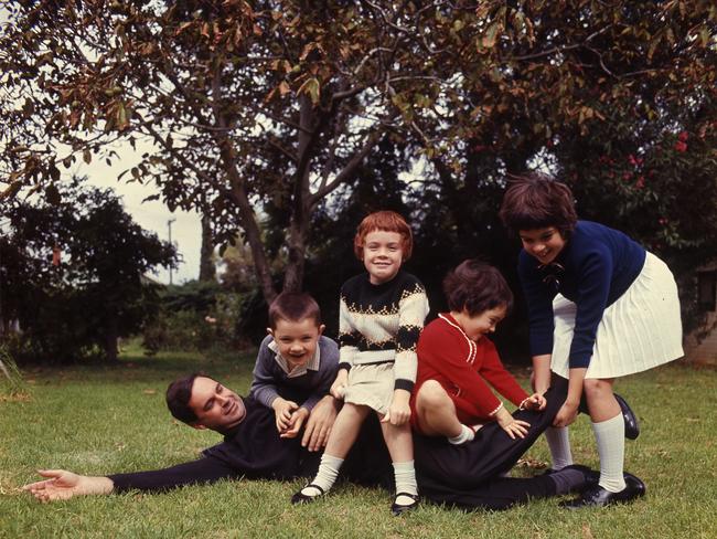 SA Premier Steele Hall playing with his children: Michael (age 6), Kathleen (age 8), June (age 4) and Mary (age 11).