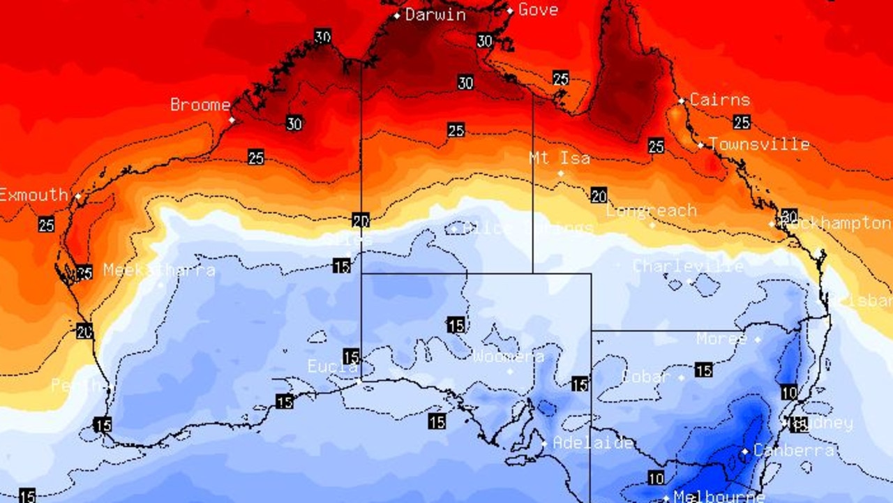 Temperatures will plummet to icy lows in the southern states on Thursday, while up north they drift close to monthly record highs. Picture: Stormcast